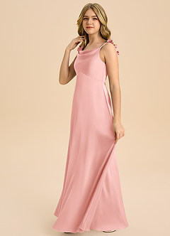 Azazie Gumdrop Junior Powder Pink Empire Pleated Stretch Satin Dress image5