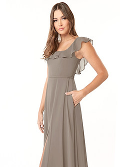 Azazie Jinny Bridesmaid Dresses Taupe A-Line Square Neckline Ruched Chiffon Dress image5