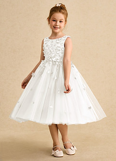 Azazie Lana vestidos de niña de las flores Vestido de Marfil de Satin Mate de Corte En A con Sin mangas image3