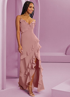 Barbie ♥ Azazie Vestidos de damas de honor Vestido de Rosa Polvorienta de Gasa de Corte Recto image4