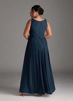 Azazie Ainsling Mother of the Bride Dresses Dark Navy A-Line Square Neckline Lace Chiffon Dress image5