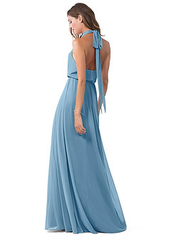 Azazie Landry Bridesmaid Dresses Steel Blue A-Line Pleated Mesh Dress image5