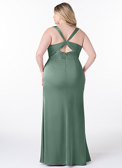 Azazie Mero Bridesmaid Dresses Eucalyptus Sheath Pleated Stretch Satin Dress image7