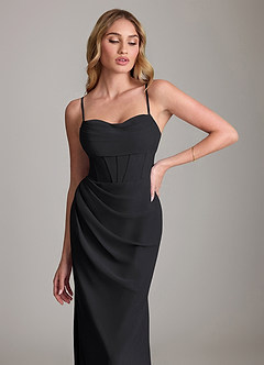 Azazie Mai Bridesmaid Dresses Black Sheath Pleated Chiffon Dress image5