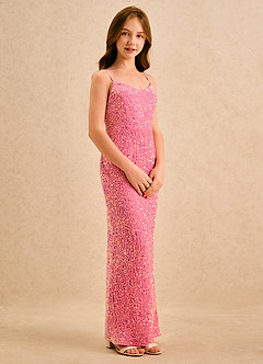 Azazie Nini Girls Formal vestidos de niña de las flores Vestido de Rosa Caramelo de Lentejuelas de Corte Recto image6