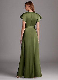 Azazie Nico Robes de demoiselle d'honneur Robe Trapèze en Satin extensible Col en V Olive image3