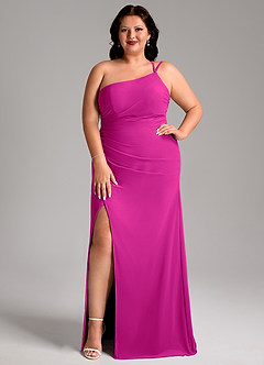 Azazie Eren Bridesmaid Dresses Fuchsia Sheath One Shoulder Chiffon Dress image8