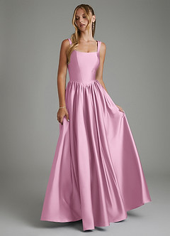 Azazie Nevaeh Bridesmaid Dresses Candy Pink A-Line Corset Stretch Satin Dress image4