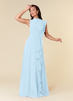 Azazie Narine vestidos de madre de la novia Vestido de Azul Cielo de Gasa de Corte En A con Cuello alto plisado image1