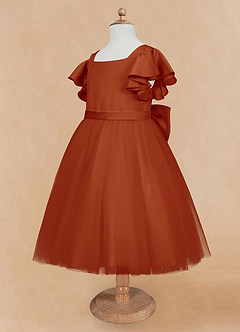 Azazie Kaeya Flower Girl Dresses Paprika A-Line Bow Tulle Dress image7
