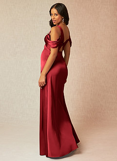 Azazie Rhea Maternity Bridesmaid Dresses A-Line Off-The-Shouler Pleated Stretch Satin Floor-Length Dress image5