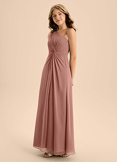 Azazie Brooke Junior Cedar Rose A-Line Side Slit Chiffon Dress image6
