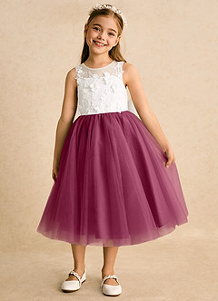Azazie Lina Flower Girl Dresses Ivory Mulberry Ball-Gown Lace Dress image5