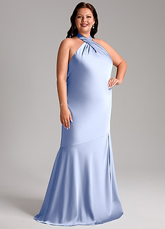 Azazie Lorena Bridesmaid Dresses Ice Mermaid Pleated Stretch Satin Dress image10