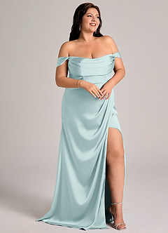Azazie Johana Bridesmaid Dresses Mist Mermaid Off the Shoulder Stretch Satin Convertible Dress image11
