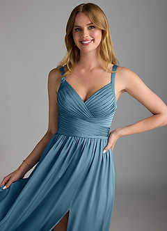 Azazie Chanel Final Sale Bermuda A-Line Pleated Stretch Satin Dress image3