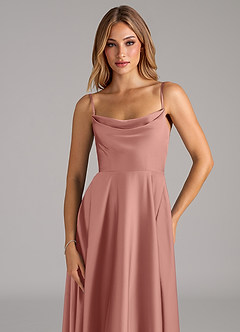 Azazie Elle Bridesmaid Dresses Rosette A-Line Pleated Stretch Satin Dress image2