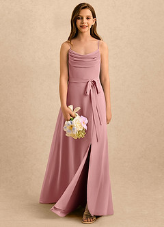 Azazie Jasslyn Girls Formal Blumenmädchenkleider A-Linie Plissee Chiffon Kleid Altrosa image1