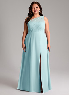 Azazie Phaedra Bridesmaid Dresses Sea Glass A-Line One Shoulder Chiffon Dress image7