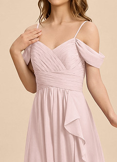 Azazie Elowen Junior Blushing Pink A-Line Off the Shoulder Chiffon Dress image4