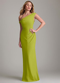 Azazie Emerson Bridesmaid Dresses Lemongrass Sheath Off the Shoulder Chiffon Dress image1