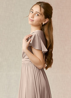 Azazie Mosley Junior A-Linie Gestreift Gittergewebe Kleid Taupe image6