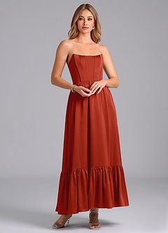 Azazie Leilana Bridesmaid Dresses Rust A-Line Corset Stretch Satin Dress image1