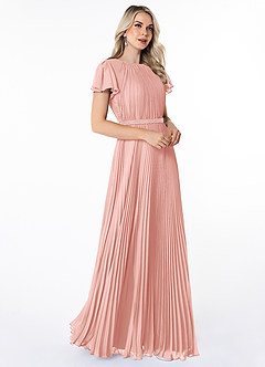 Azazie Kara Bescheidene Brautjungfernkleider A-Linie Plissee Chiffon Bodenlänge Kleid image3
