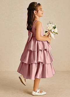 Azazie Margery Blumenmädchenkleider A-Linie Schleifen Stretch-Satin Kleid Altrosa image5