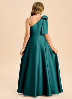 Azazie Penguin Junior Abito A-Line in Raso Elasticizzato Fiocco Verde Pavone image2