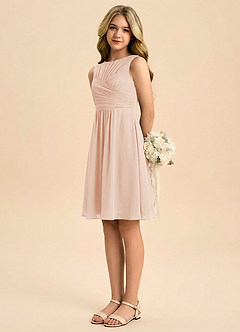 Azazie Skyla Junior A-Line Plisseret Chiffon Mini Junior brudepige Kjole image4