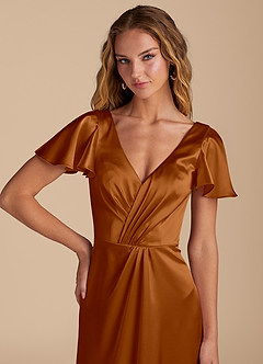 Azazie Soren Final Sale Auburn A-Line Pleated Metallic Satin Dress image2