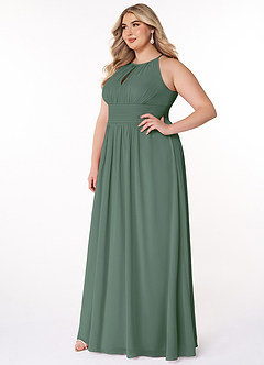 Azazie Bonnie Bridesmaid Dresses Eucalyptus A-Line Keyhole Ruched Chiffon Dress image3