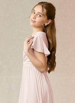 Azazie Mosley Junior Rose Petal A-Line Ruched Mesh Dress image6