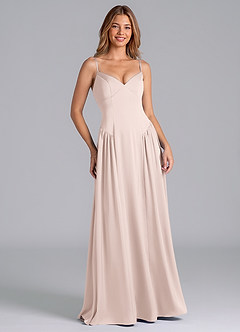 Azazie Kirby Bridesmaid Dresses Blushing Pink A-Line Stretch Satin Dress image3
