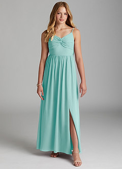 Azazie Zeya Junior Aqua A-Line Chiffon Dress image3