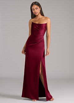 Azazie Marla Bridesmaid Dresses Burgundy Sheath Strapless Stretch Satin Convertible Dress image4