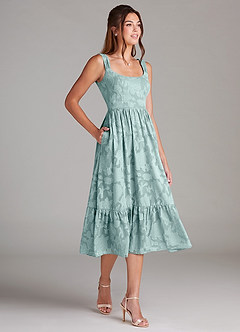 Azazie Alissa Bridesmaid Dresses Mist A-Line with Pockets Floral Burnout Dress image4