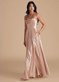 Azazie Elle Bridesmaid Dresses English Rose A-Line with Pockets Metallic Satin Dress image6
