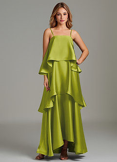 Azazie Azalea Bridesmaid Dresses Lemongrass A-Line Ruched Stretch Satin Dress image1