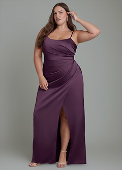 Azazie Calandra Bridesmaid Dresses Plum Sheath Pleated Stretch Satin Dress image10
