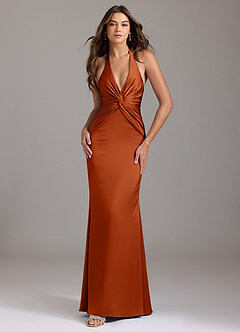 Azazie Valerie Bridesmaid Dresses Burnt Orange Mermaid Pleated Stretch Satin Dress image1