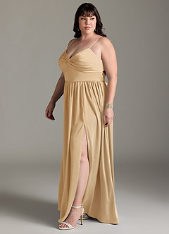 Azazie Zeya Brautjungfernkleider A-Linie Plissee Stretch-Satin Kleid Gold image13