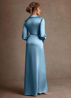 Azazie Jacinta 신부의 어머니 드레스 쉬스 주름진 스트레치 새틴 플로어 길이 드레스 image3