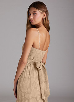 Azazie Nathalia Bridesmaid Dresses Champagne A-Line Bow Floral Burnout Dress image6