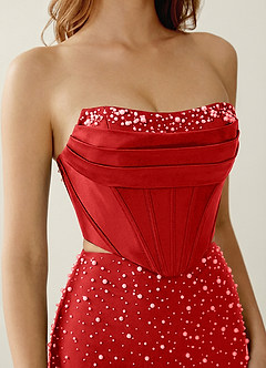 Esme Red Two-piece Corset Stretch Satin Mermaid Prom Dress image5