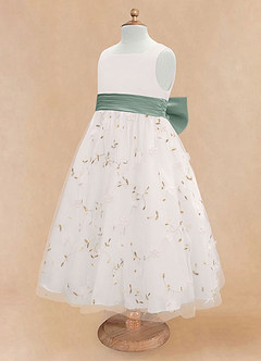 Azazie Pollie Flower Girl Dresses Ivory Silver Sage A-Line Bow Tulle Dress image13