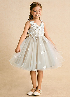 Azazie Junebug vestidos de niña de las flores Vestido de Marfil Champán de Tul de Princesa con Encaje image5