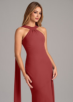 Azazie Kinsley Bridesmaid Dresses Rust Mermaid Pleated Chiffon Dress image7