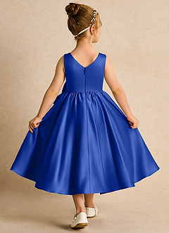 Azazie Hermia Robe Demoiselle D'honneur Fillette Robe Trapèze en Mat Satiné Sans manches Bleu Roi image2